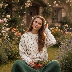 Organic  Cotton Crew Neck Floral Ditsy Print Sweatshirt Boho Prairie Cottagecore
